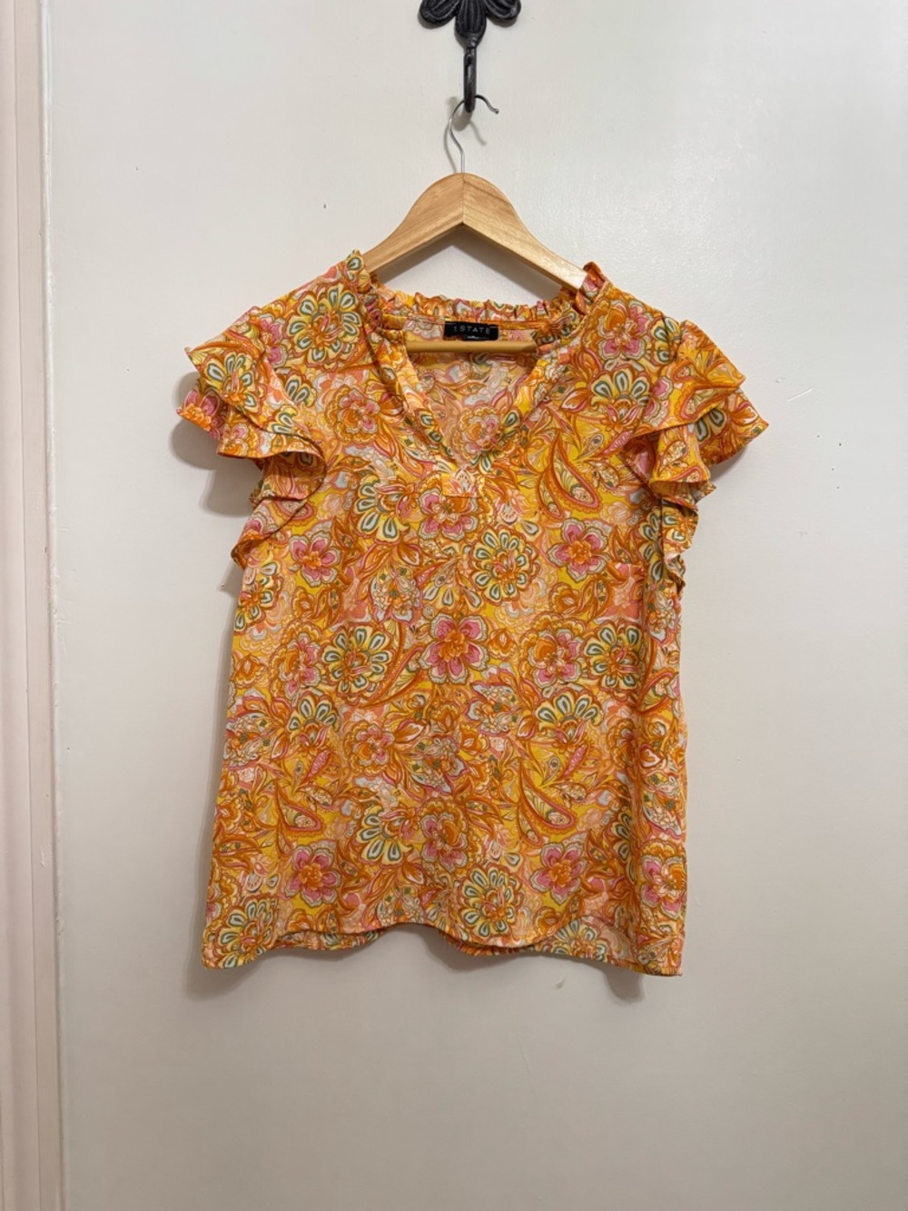 1. State Yellow Paisley Floral V-Neck Ruffle Sleeve Top